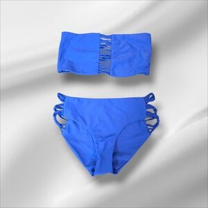 Mikoh Sunset Top And Lanai Bottoms Blue Strapless Bikini Set Size L